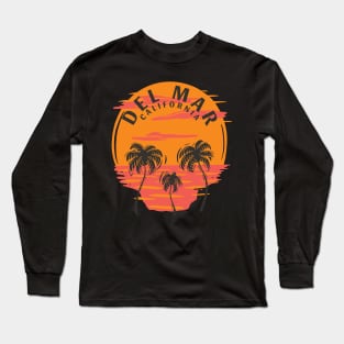 Del Mar California Sunset Skull and Palm Trees Long Sleeve T-Shirt